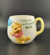 Vintage Winnie The Pooh Mug Yellow Handle 3D Walt Disney Productions 3" 1964