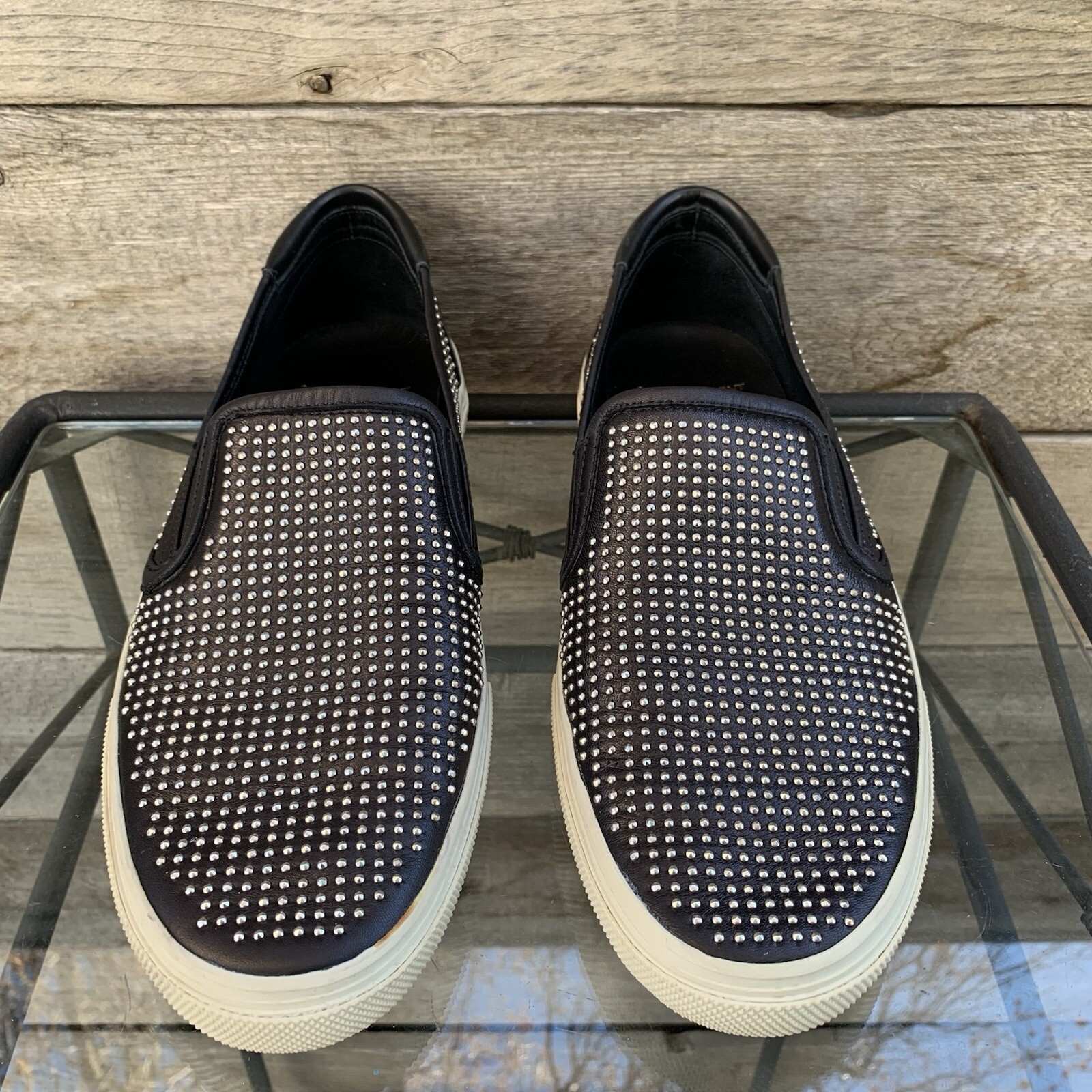 Saint Laurent scarpa sneaker donna 40 borchie slip on pelle nero argento