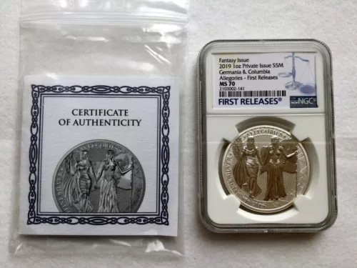 2019 5 Mark1 oz Silver Allegories Germania & Columbia NGC MS70 First Releases