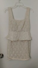 MM Couture Fresh Ivory Lace Dress Sz Small Peplum Exposed Zipper squarw neck