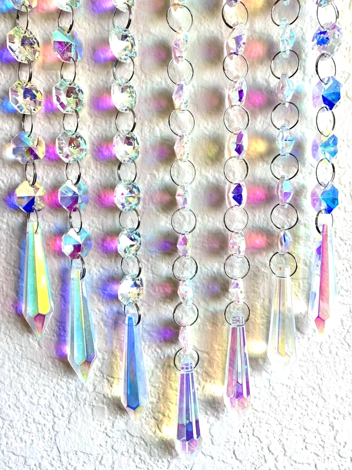 23" 7 Hilos Colgantes AB Cristal Prismas Atrapasol Cortina Sol Colgante Nuevo Foto 2 de 4