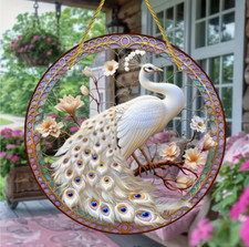 Stunning White Peacock Suncatcher-8" Acrylic, Stained Glass Look, Large Gr8 Gift