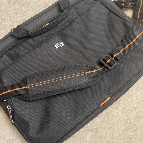 Solo Ace Slim Brief Laptop Briefcase Messenger Bag Black Orange Adjustable Strap - Picture 14 of 22