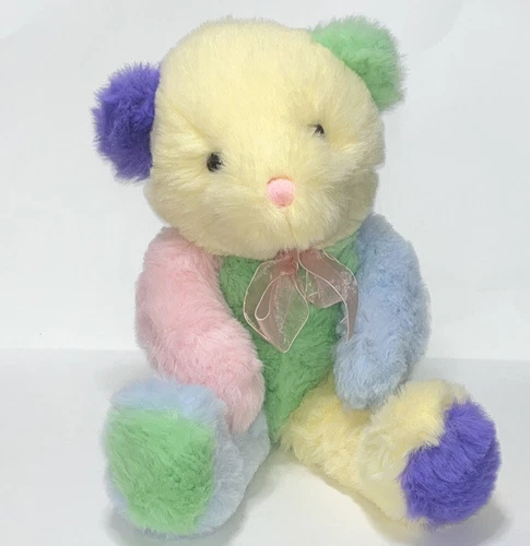 Progressive Plush bear Pastel color block 18" VTG Stuffed Animal