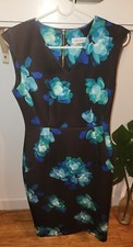 Calvin Klein Womens Black Turquoise Floral Sleeveless Fitted Sheath Dress Size 8