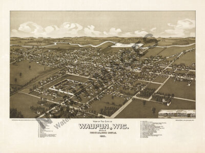 Panoramic Map of Waupin WI 16x20
