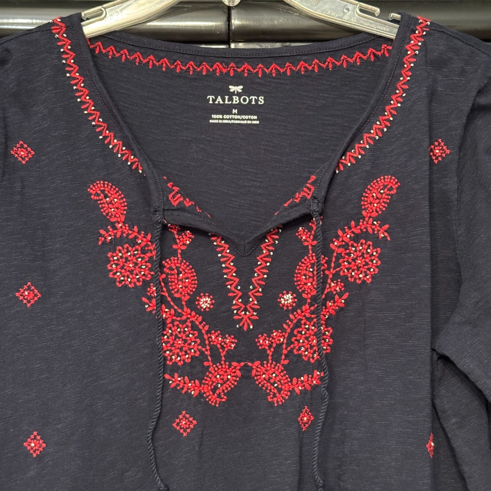 Talbots Cotton Tunic Top Embroidered Split Neck L… - image 2