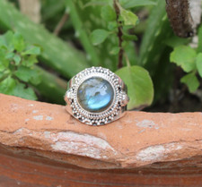 Silver Plated Rings For Women  Girl With Natural Labradorite Gemstone P163