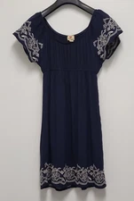 One Clothing Womens Dress Empire Waist Small Floral Emboidered Boho Scoop Neck