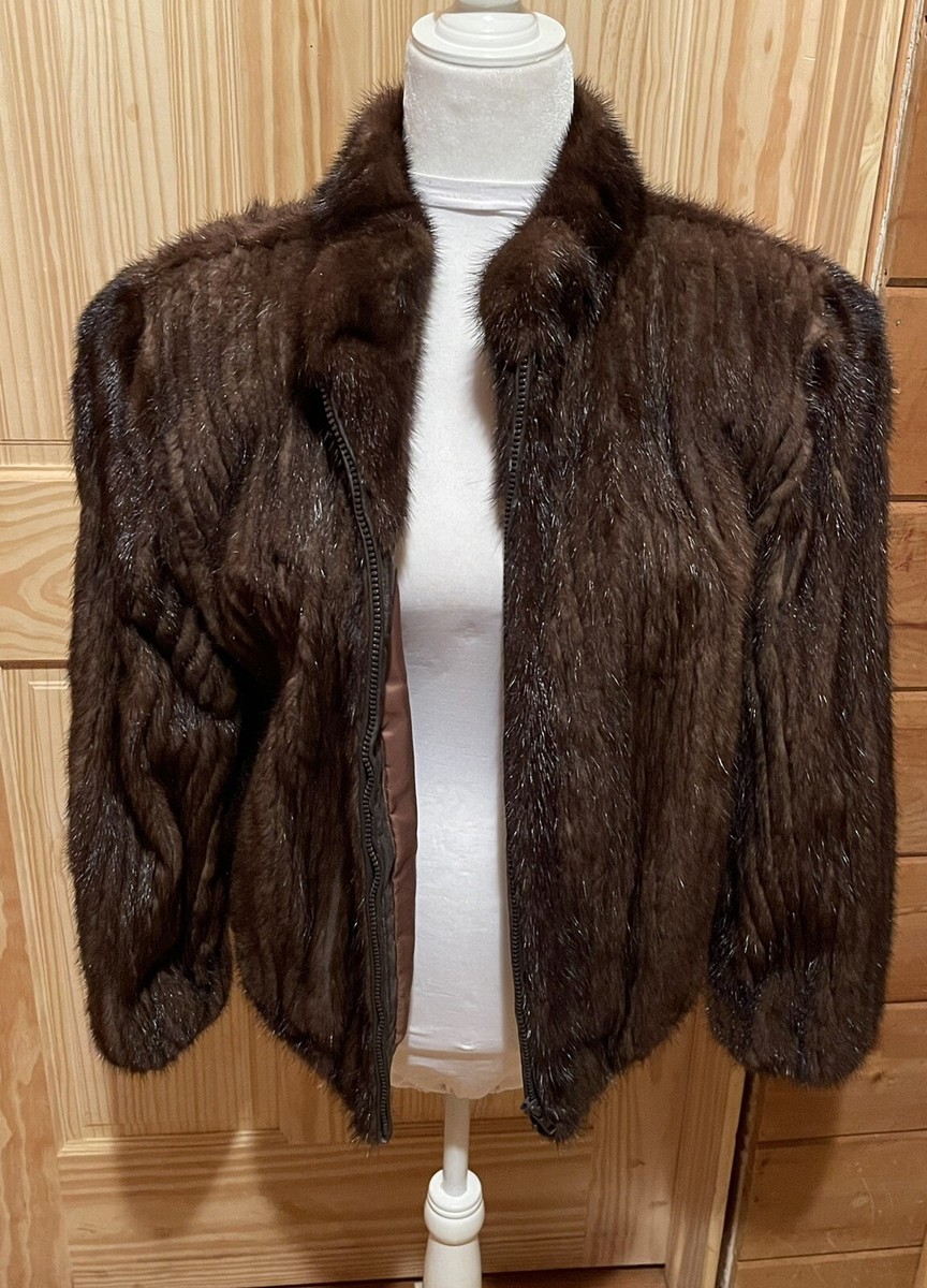Saga Mink Coat Genuine Brown Luxury Denmark Zip Up Size Medium