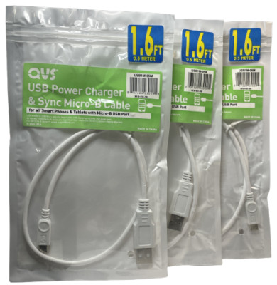 3 Pack of QVS USB1M-05M 1.6FT USB A TO 5PIN MICRO-B M/M Smartphone, Tablet, MP3