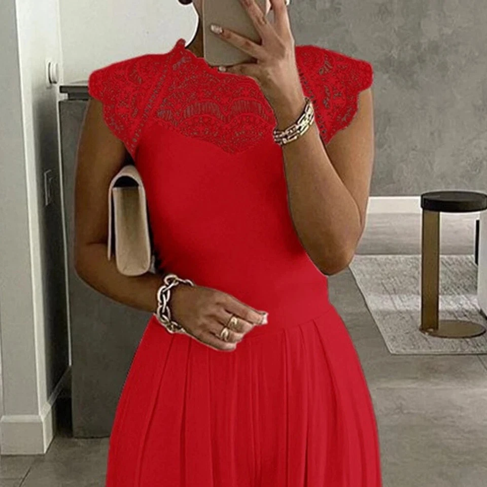 Damen Spitze Overall Jumpsuit Elegant Business Hosenanzug Sommerhose Langhose .* - Bild 4 von 4