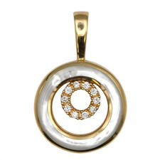 VINTAGE DESIGNER KABANA MOTHER OF PEARL DIAMOND CIRCLE PENDANT 14K YELLOW GOLD 