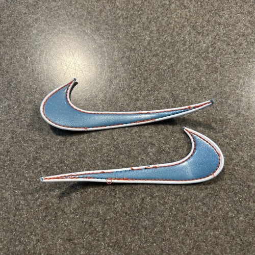 Nike Swoosh Patch Lot 2 Run Shoe Sneaker Skating Badge Logo Soft Vinyl Blue 4” - Picture 1 of 4