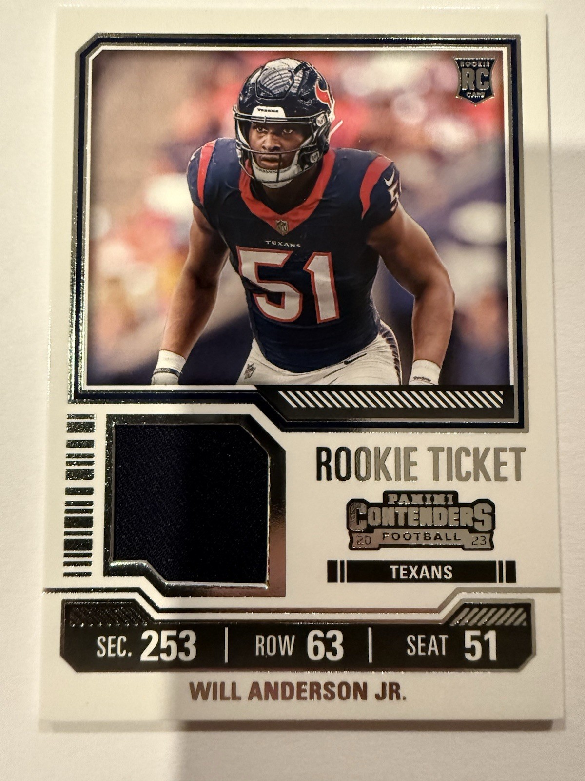 Will Anderson Jr 2023 Panini Contenders - Rookie Ticket Swatches #TS37 (MEM, RC)