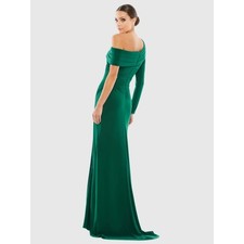 Ieena for Mac Duggal Green Ruched Drop Shoulder Foldover Gown - Size 4 - NWT