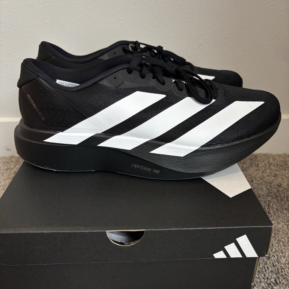 Adidas Adizero Evo SL Black White Size 9 JP7149 New Authentic | eBay