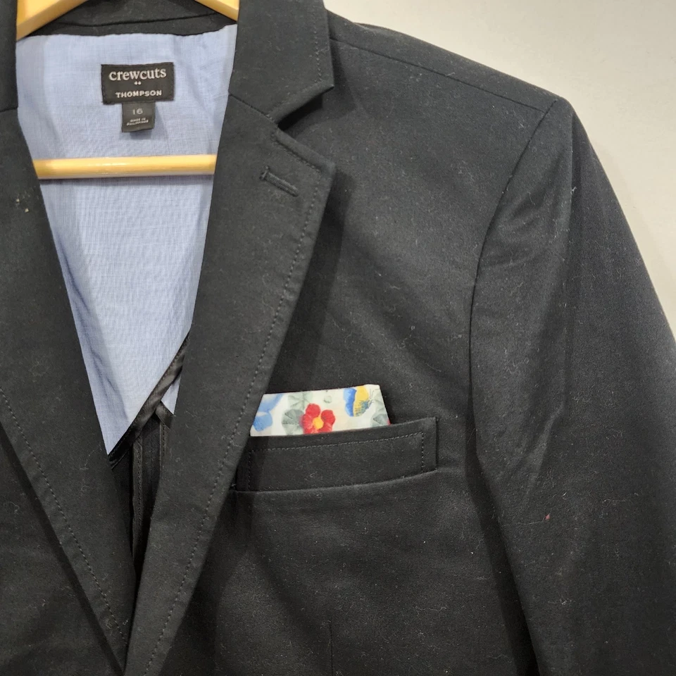 J.Crew Crewcuts Thompson Abrigo Deportivo Negro Algodón Traje Chaqueta Sencillo Talla 16 Foto 4 de 4