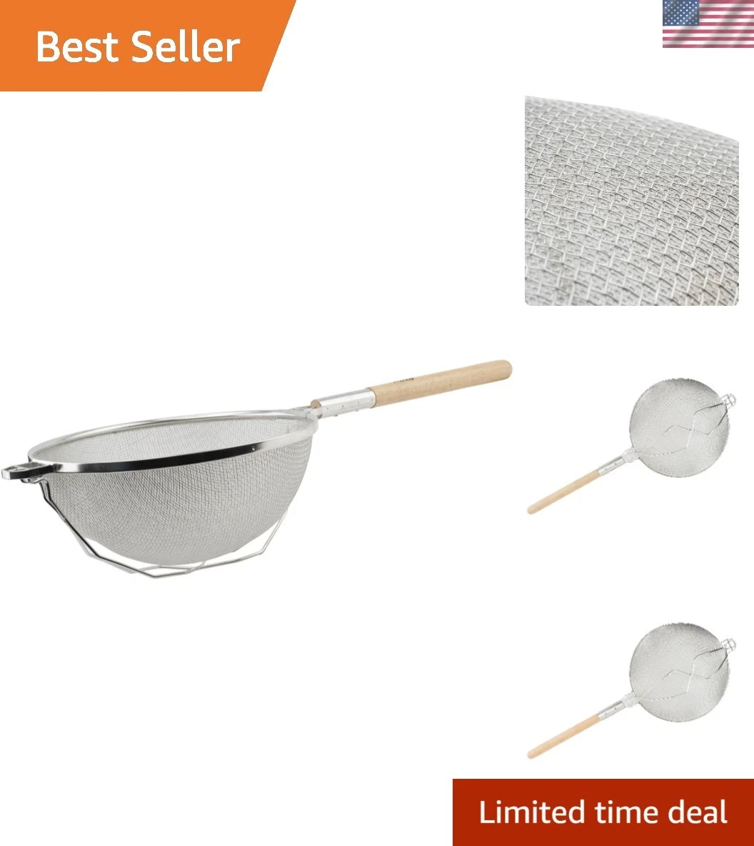 Strainer, 14-Inch Diameter, Reinforced Double Mesh, Medium, Nickel, Tan