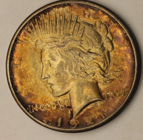 MS 1921 Peace Dollar .. Nice toning .. Great strike. Toned