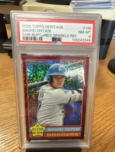 2025 Topps Heritage Shohei Ohtani Chrome Burgundy Sparkle Refr. PSA 8 Dodgers