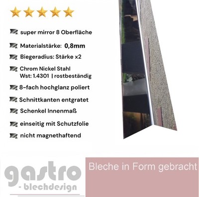 Edelstahl Winkel 2R blankgeglüht 0,8mm Spiegel L-Profil ferromagnetisch L-Profil