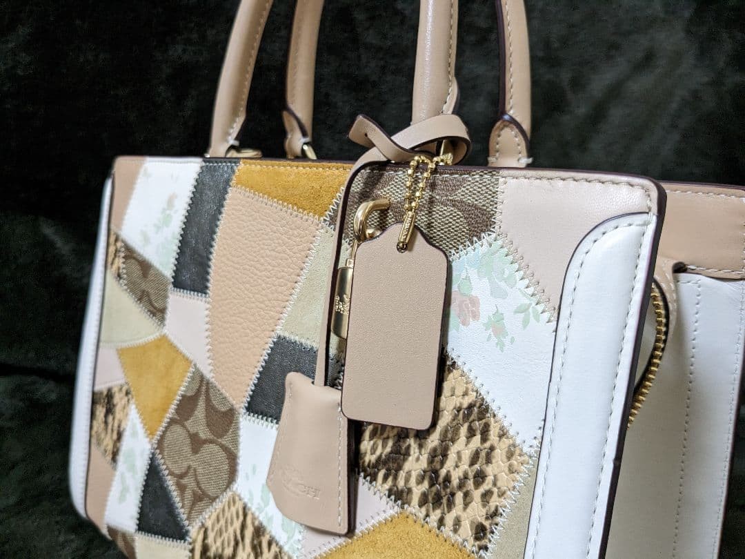 Coach patchwork leather handbag multicolor 2-way … - image 5