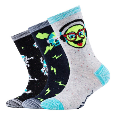 Skechers Kinder Socken 3 Paar Strümpfe Jungen Sparpack Fashion Astronaut Smiley
