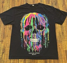 Retro Skull Graphic Multi-colored Neon T-Shirt Black Cancun Men’s Size L