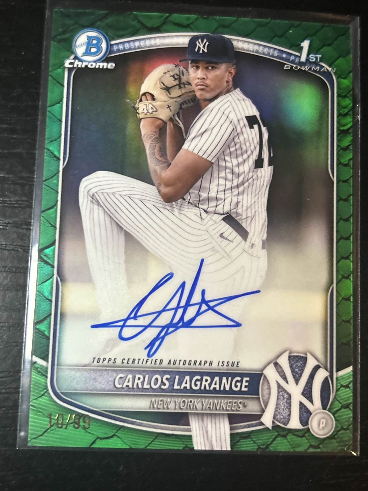 Carlos Lagrange 2025 Bowman Chrome CPA-CL Green Reptilian Auto /99 1st Rookie RC