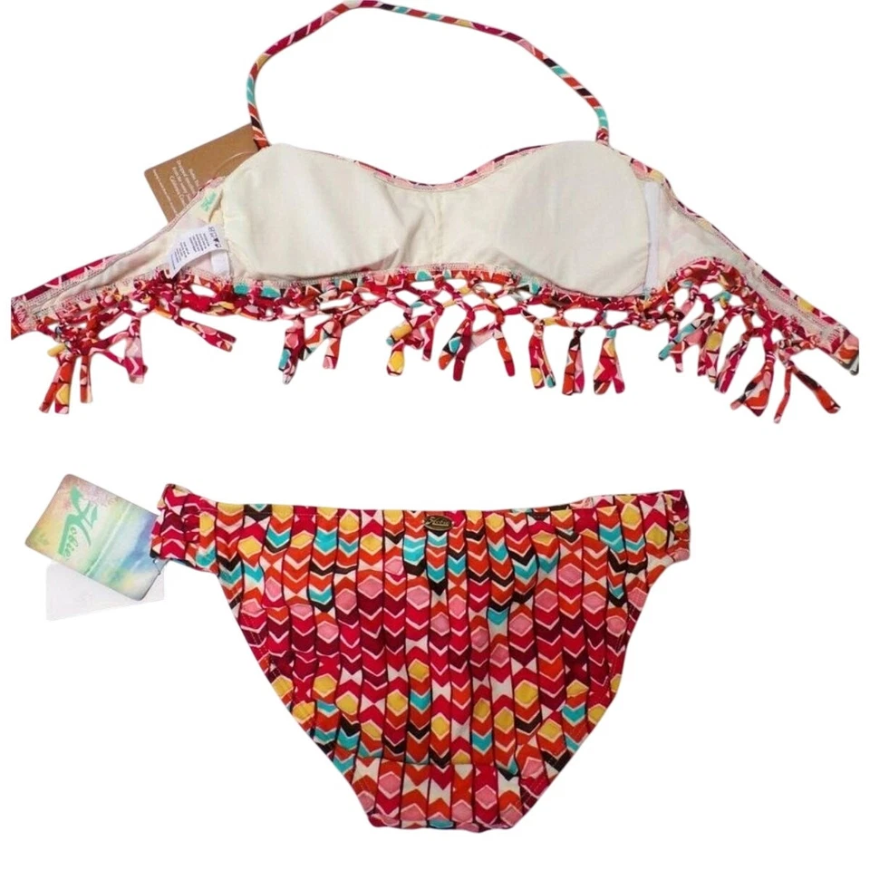 Conjunto de Biquíni HOBIE com Franjas Vermelhas e Laranjas 2 Peças, Tamanho Médio - Imagem 3 de 3