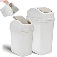 Slim Plastic Bathroom Trash Can With Swing Lid Gray 2 Pack Set