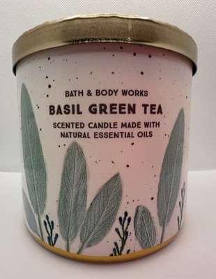 Bath & Body Works Basil Green Tea 3 Wick 14.5 Oz Candle