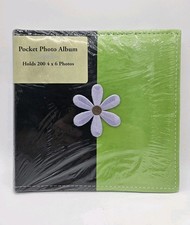 200 Pocket Photo Album Stitched Flower Large 8.5"  10"