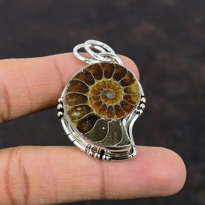 Nice Ammonite Shell Gemstone 925 Sterling Silver Handmade Pendant