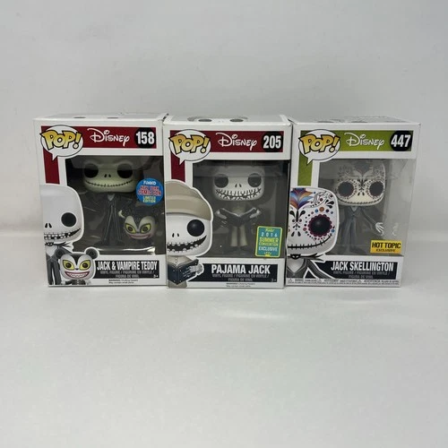 Lot of 3 Funko Vinyl Figures Disney Jack Skellington 447 Pajama 205 Vampire 158