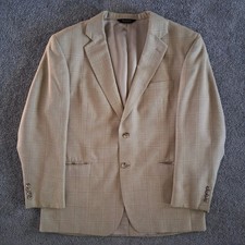 Joseph A Bank Sport Coat 43R Tan Plaid Silk Wool Traditional Jacket Blazer
