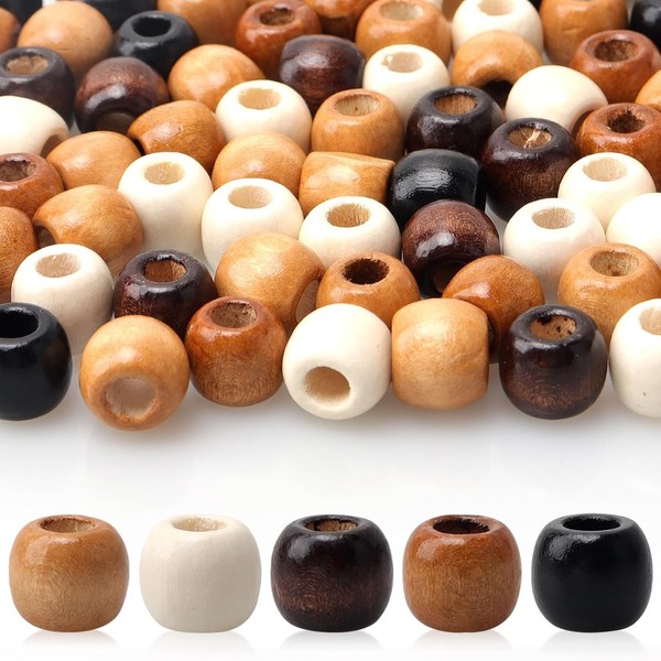 200 StüCk Holzperlen Groß Loch 12 Mm Mehrfarbig FüR DIY Schmuck Basteln HaarzöPf-image