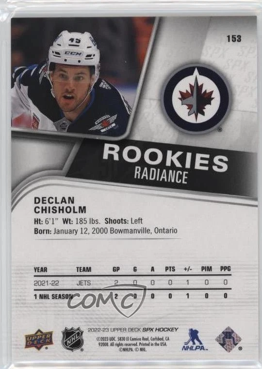 2022-23 SPx Rookies Radiance /100 Declan Chisholm #153 Rookie RC - Image 2 of 2
