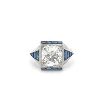 Platinum Engagement Ring with 3.92 Ct. Old Miner GIA Diamond & 1.04 Ct. Sapphire