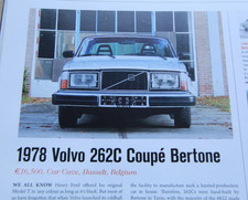Original 2017 OCTANE extract mag article: 1978 VOLVO 262C coupe Bertone (1 side)