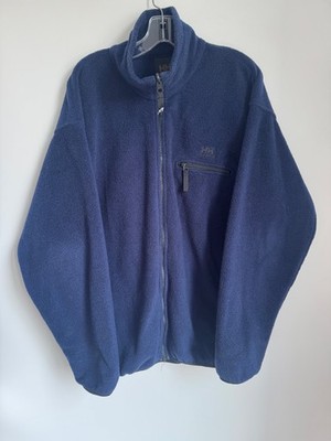 VTG Helly Hansen Full Zip Fleece Jacket L Blue Pockets Mock Neck USA Made