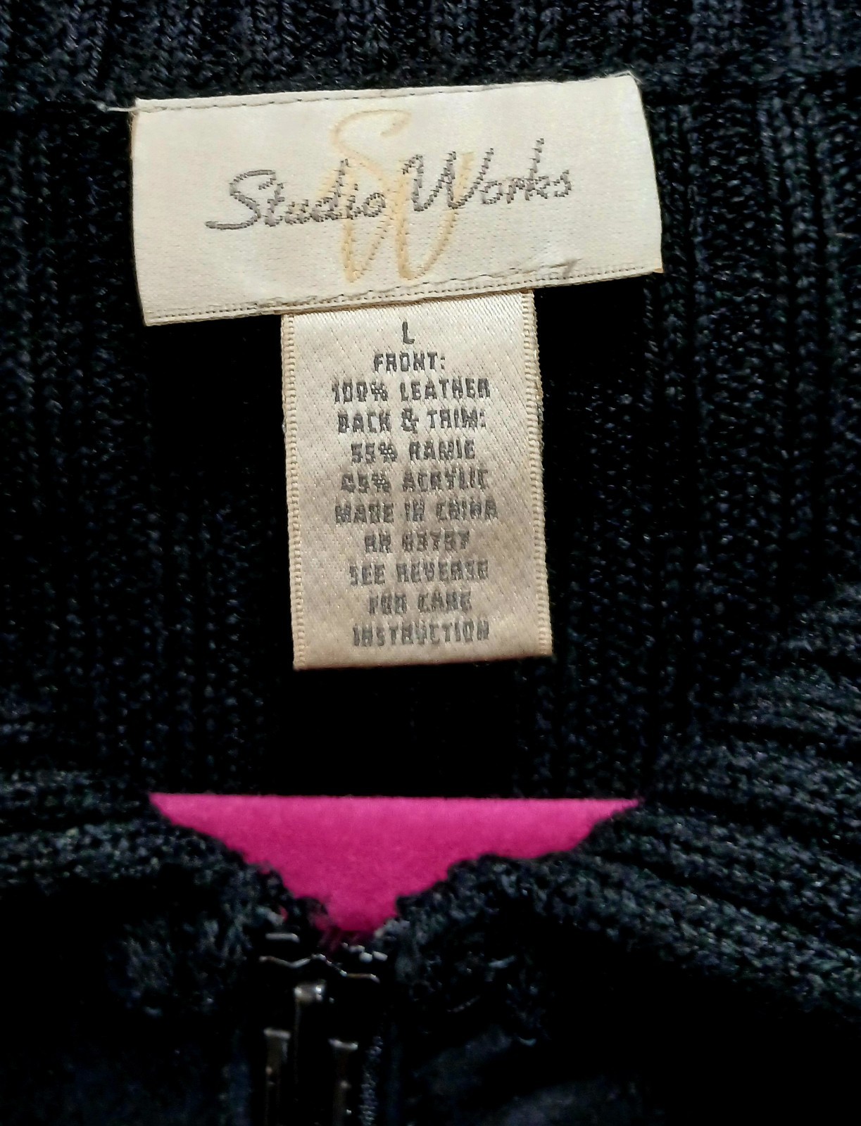 Vintage Studio Works Black Patchwork Leather Knit… - image 8