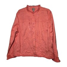 Chico's Womens Size 3 Jacket Orange Floral Embroidered Cottagecore Linen Blend