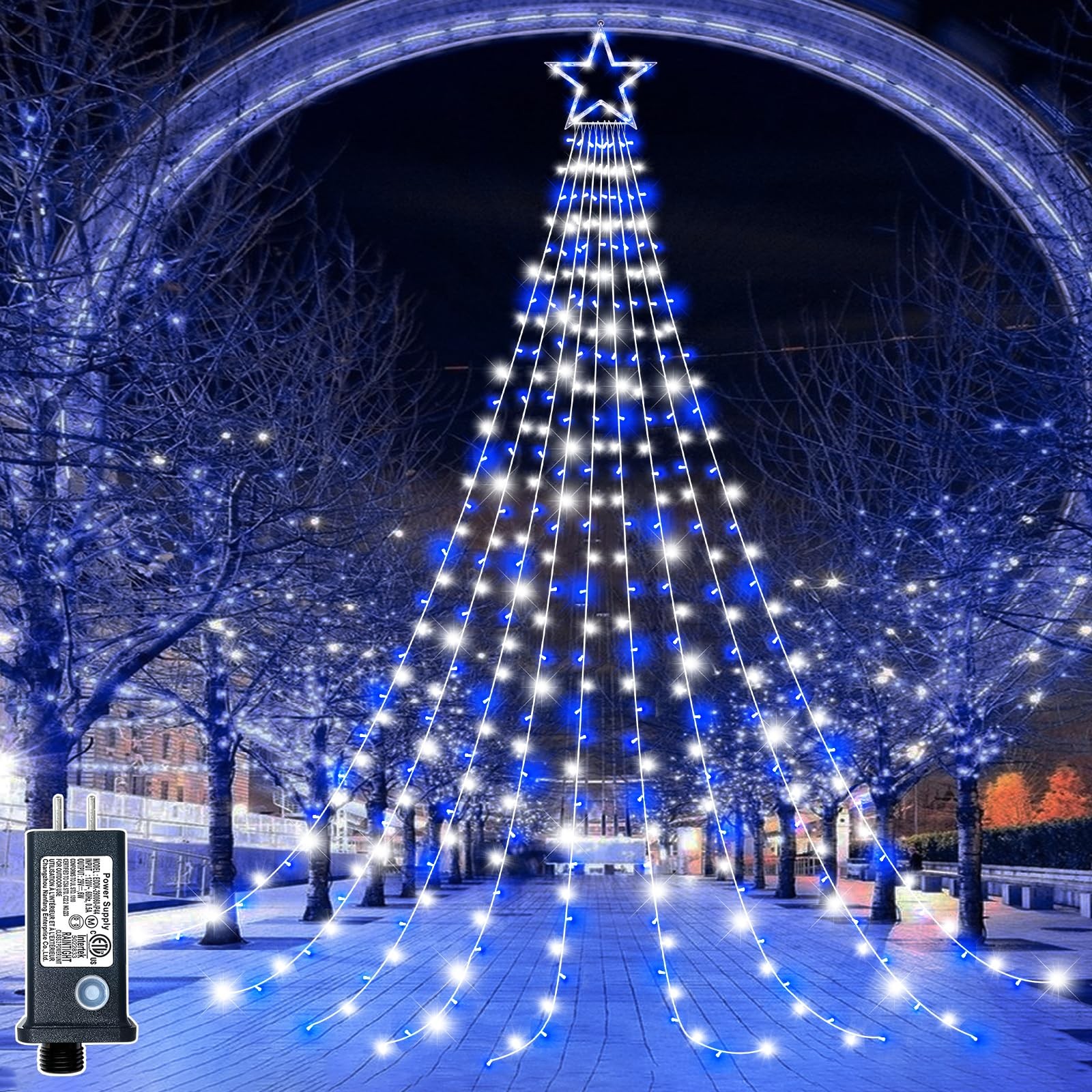 Christmas Tree Lights - 344 LED 12FT Waterfall Star String Lights Waterproof, 8