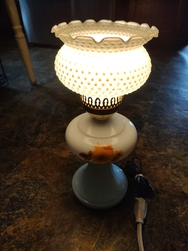 Vintage Lamp With Hobnail Milk glass Lampshade