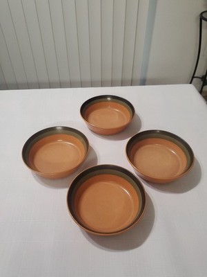 4 Arrow Stone Cherokee Fruit Dessert Bowls Green Rust Brown Set  Black 5.5''