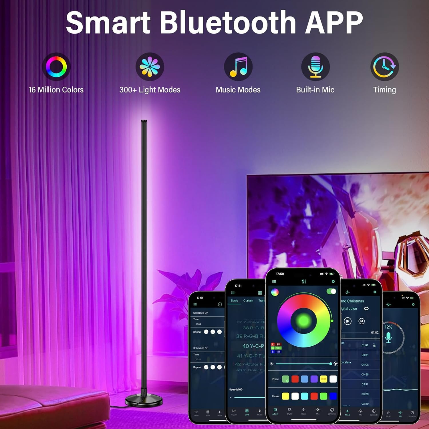 Lampada Da Terra LED, 145Cm Lampada RGB Da Terra Piantana Lampada Da Terra Con T - 4