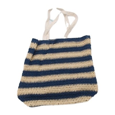 Target Large Beach Tote Bag Straw Purse Navy Stripe | eBay