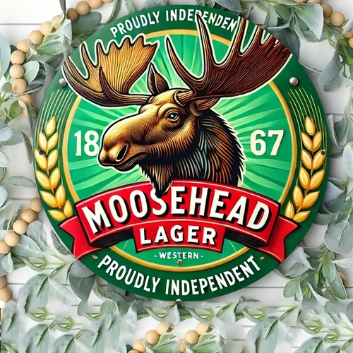 Vintage Moosehead Beer Sign - 8" Round Aluminum Tin Metal Signs Wall Decor with